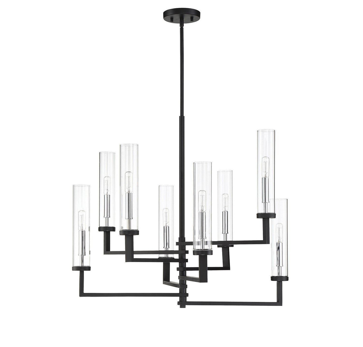 Lustre Folsom à huit lumières en noir mat avec des accents chromés polis