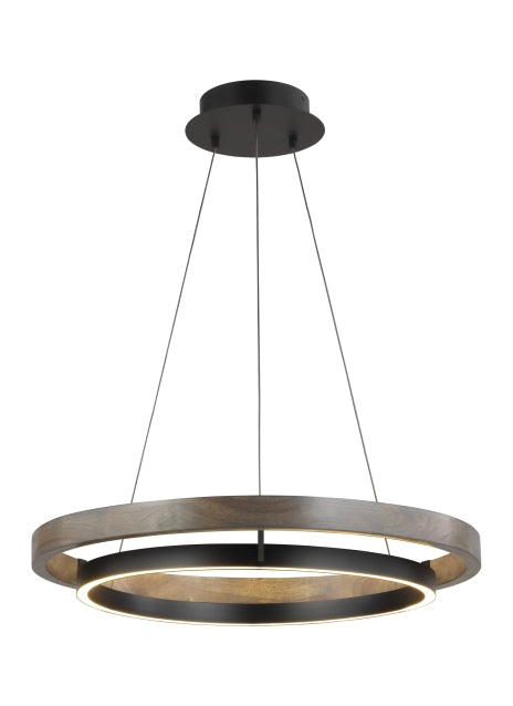 Grace Chandelier in Matte Black/Weathered Oak Wood