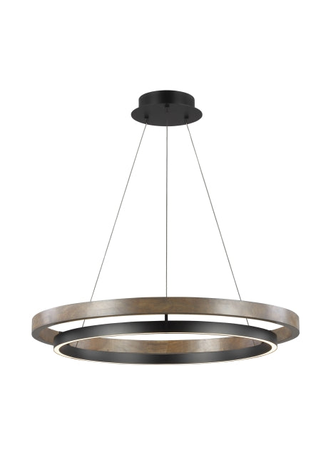 Grace LED Chandelier in Matte Black/Weathered Oak Wood