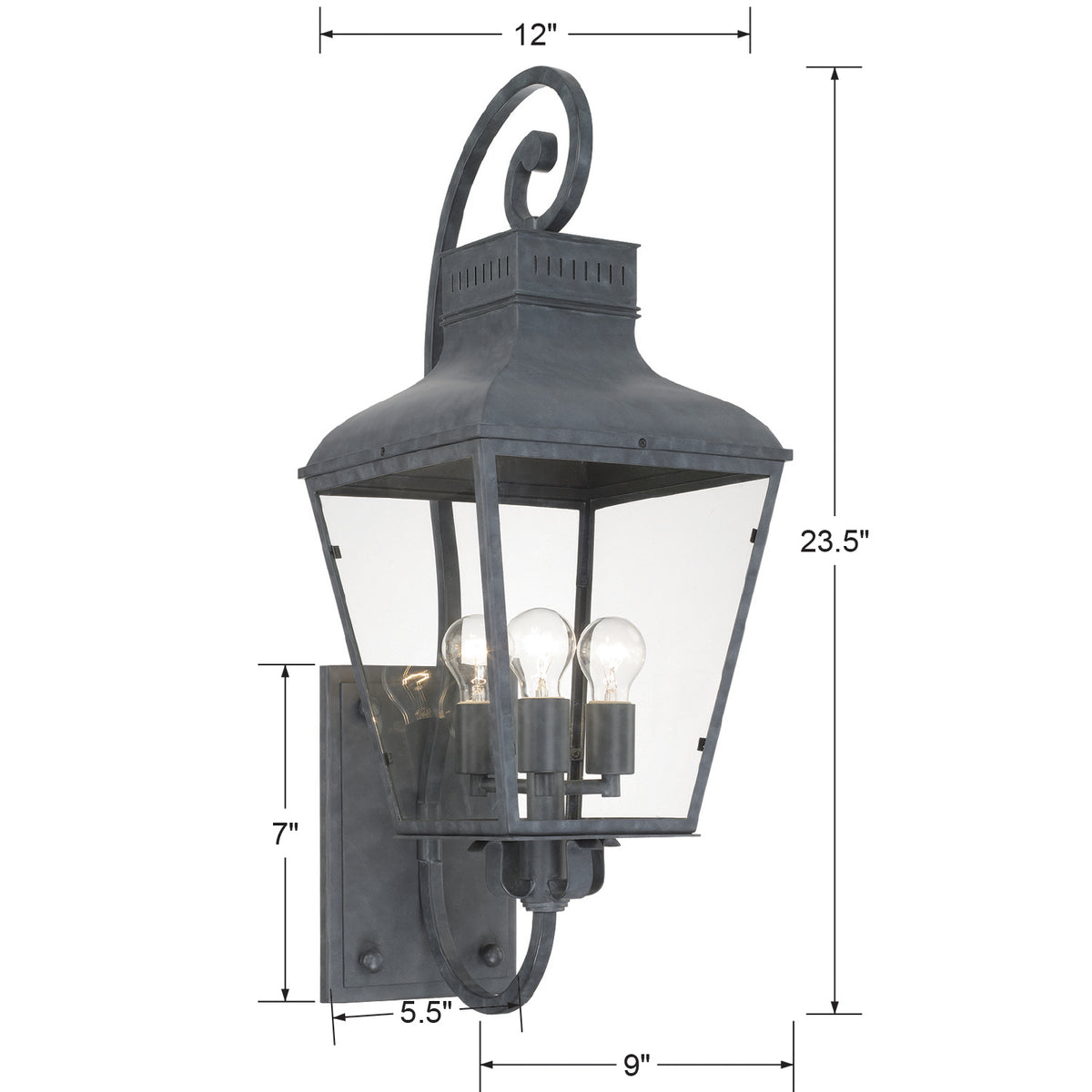 Dumont Three Light Outdoor Wall Sconce in Graphite