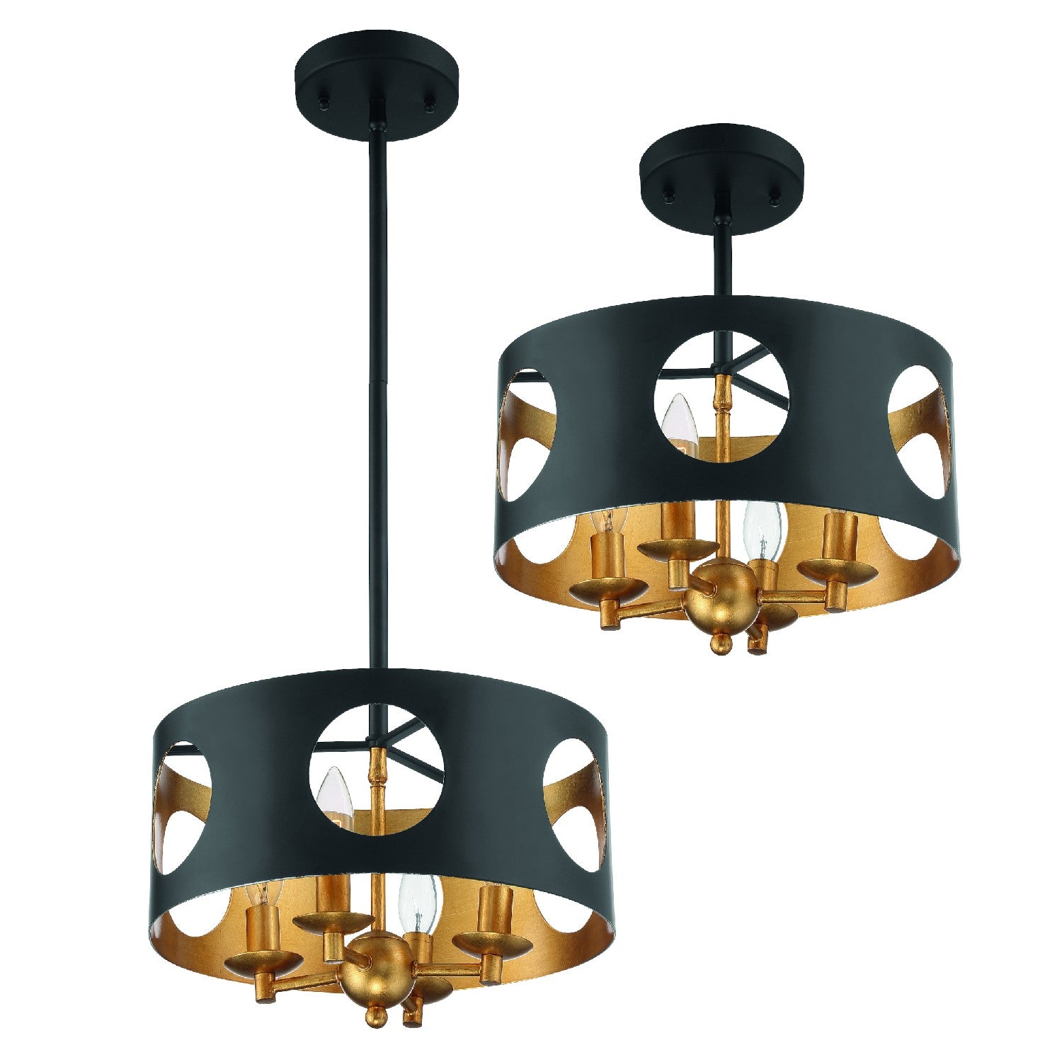 Odelle Four Light Pendant in Black + Antique Gold