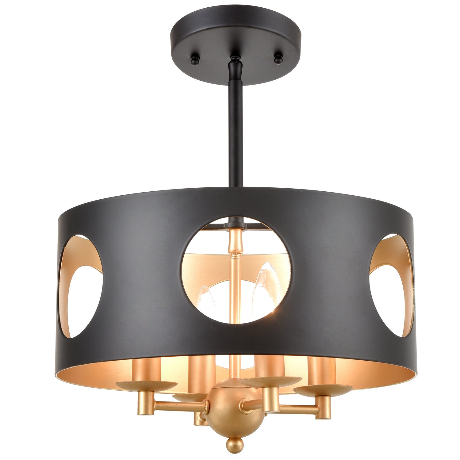 Odelle Four Light Pendant in Black + Antique Gold