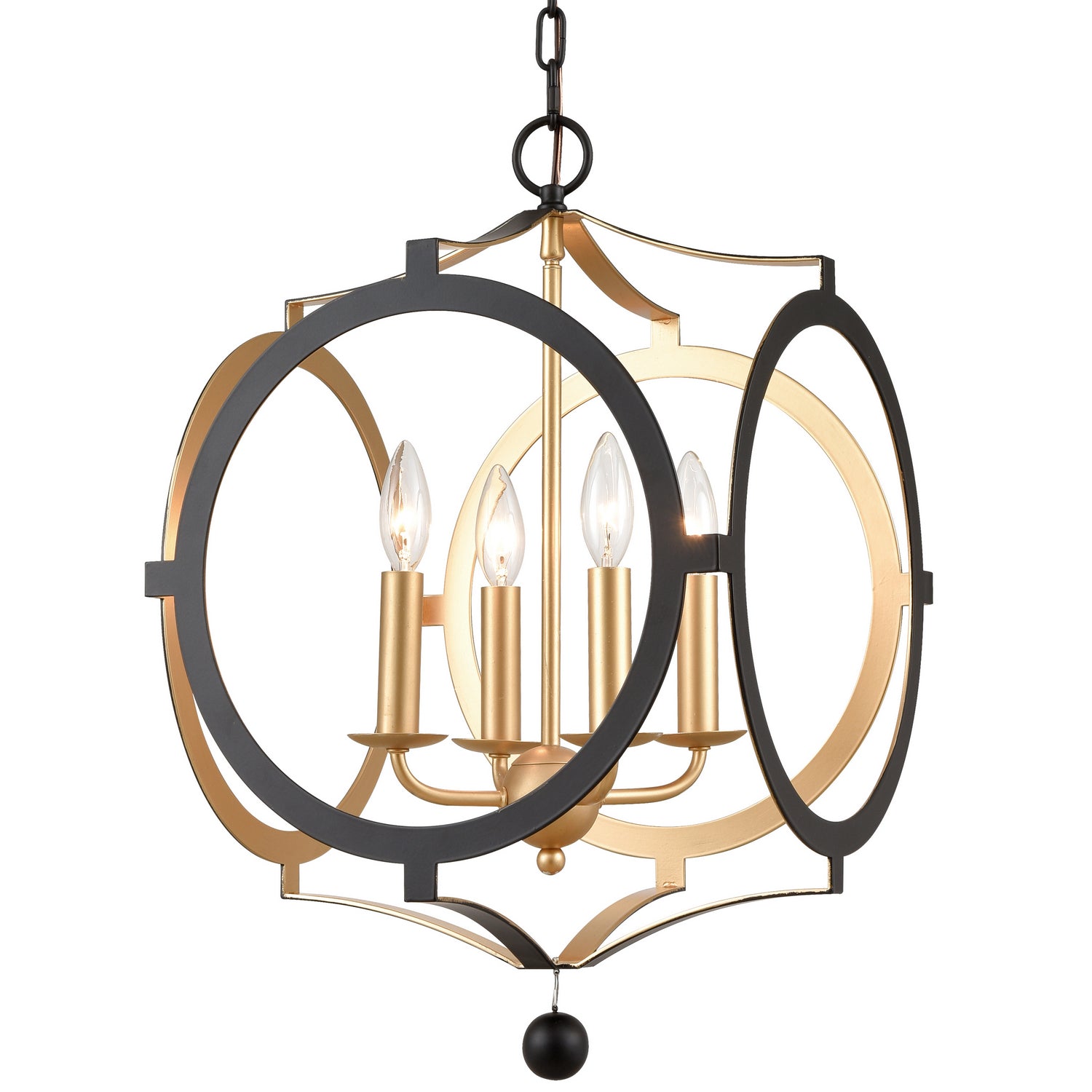 Odelle Four Light Chandelier in Black + Antique Gold