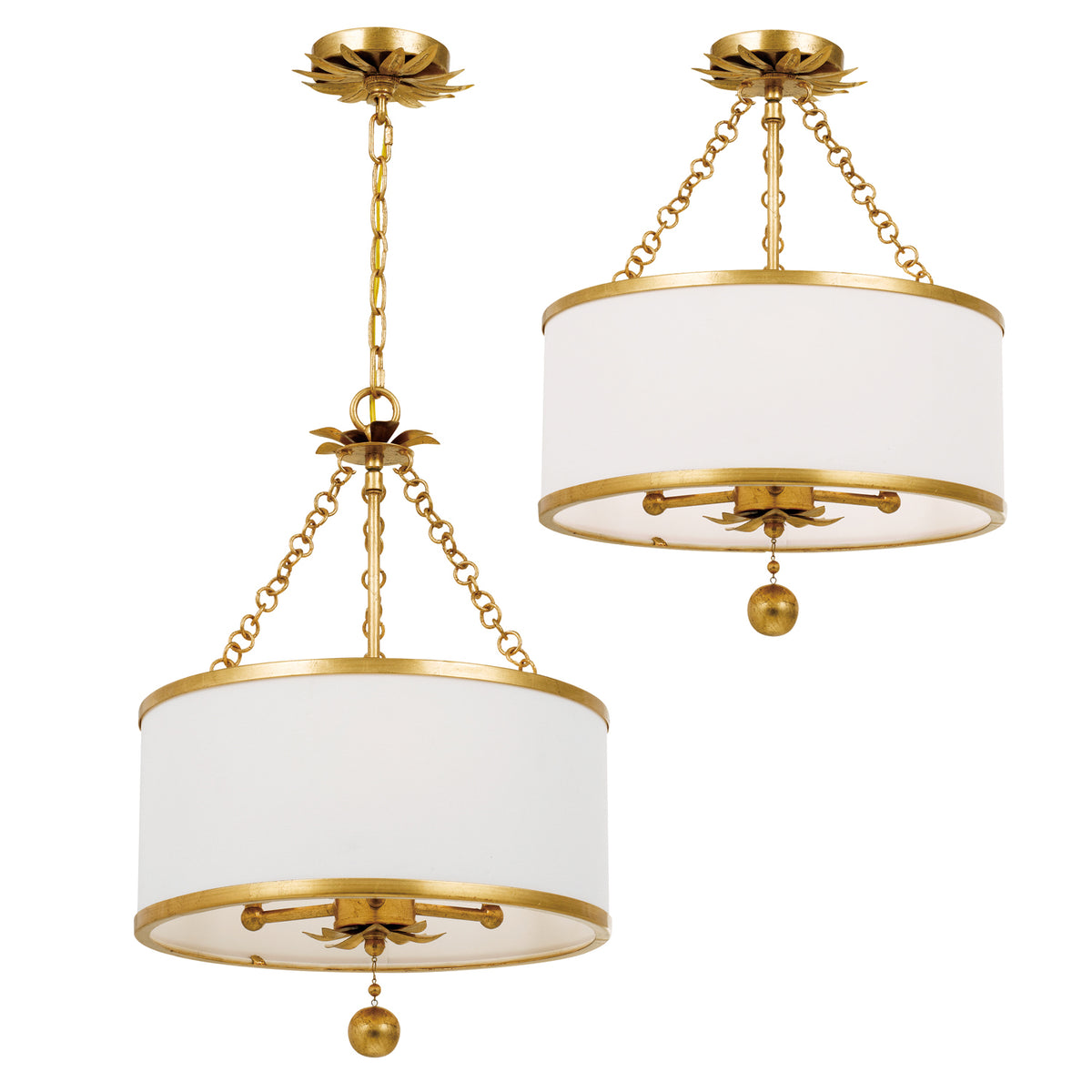 Broche Three Light Semi Flush Mount in Antique Gold
