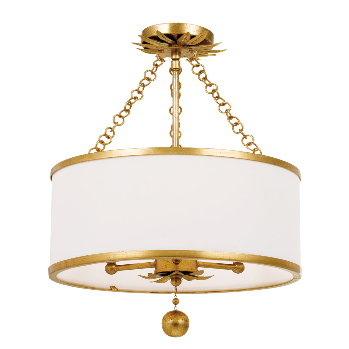 Broche Three Light Semi Flush Mount in Antique Gold