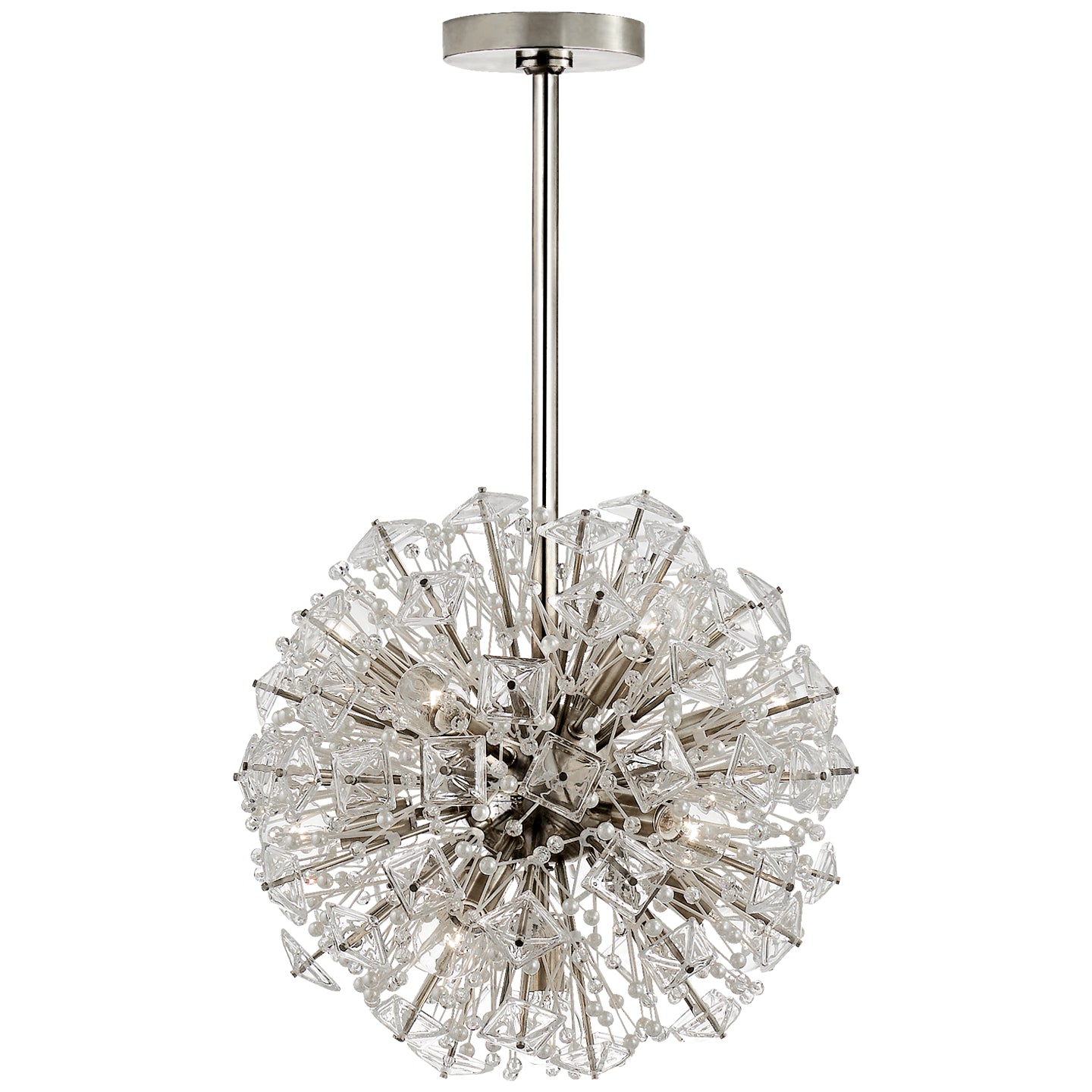 Dickinson Medium Chandelier in Soft Brass with Clear Glass and Cream Pearls