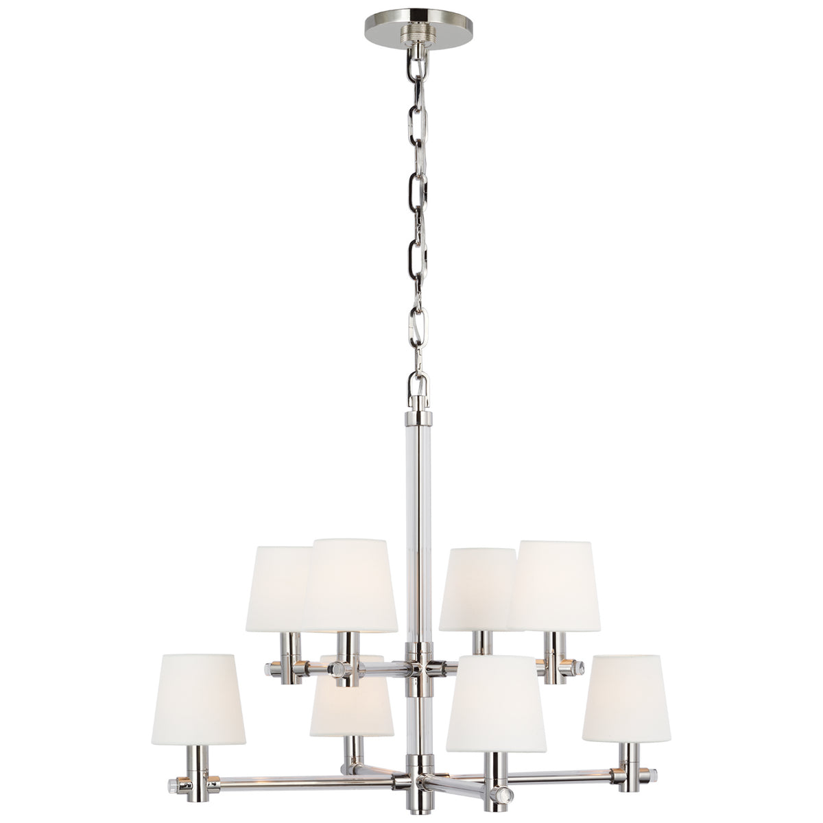 Lustre Sable à huit lumières en cristal et nickel poli