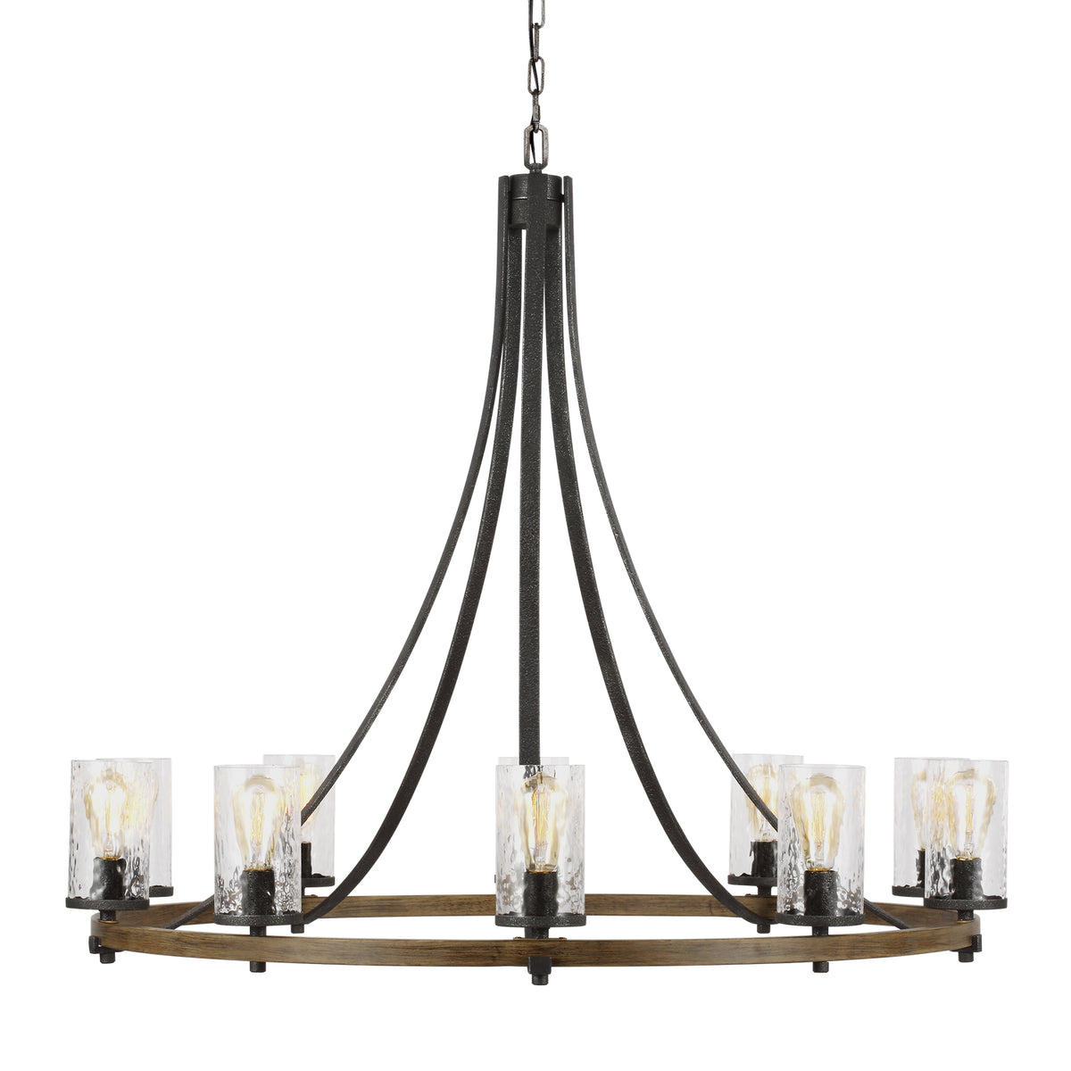 Lustre Angelo à dix lumières en chêne vieilli et métal gris ardoise