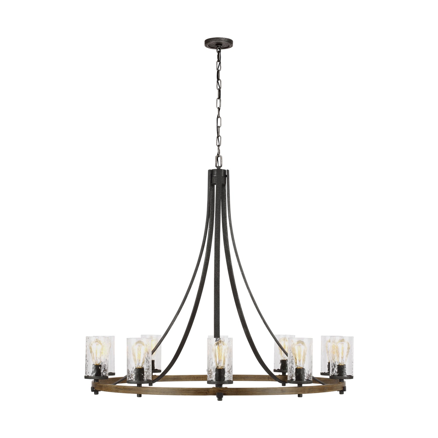 Angelo Ten Light Chandelier in Distressed Weathered Oak / Slate Grey Metal