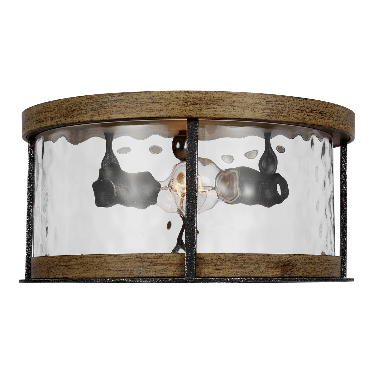 Angelo Two Light Flush Mount in Distressed Weathered Oak / Slate Grey Metal
