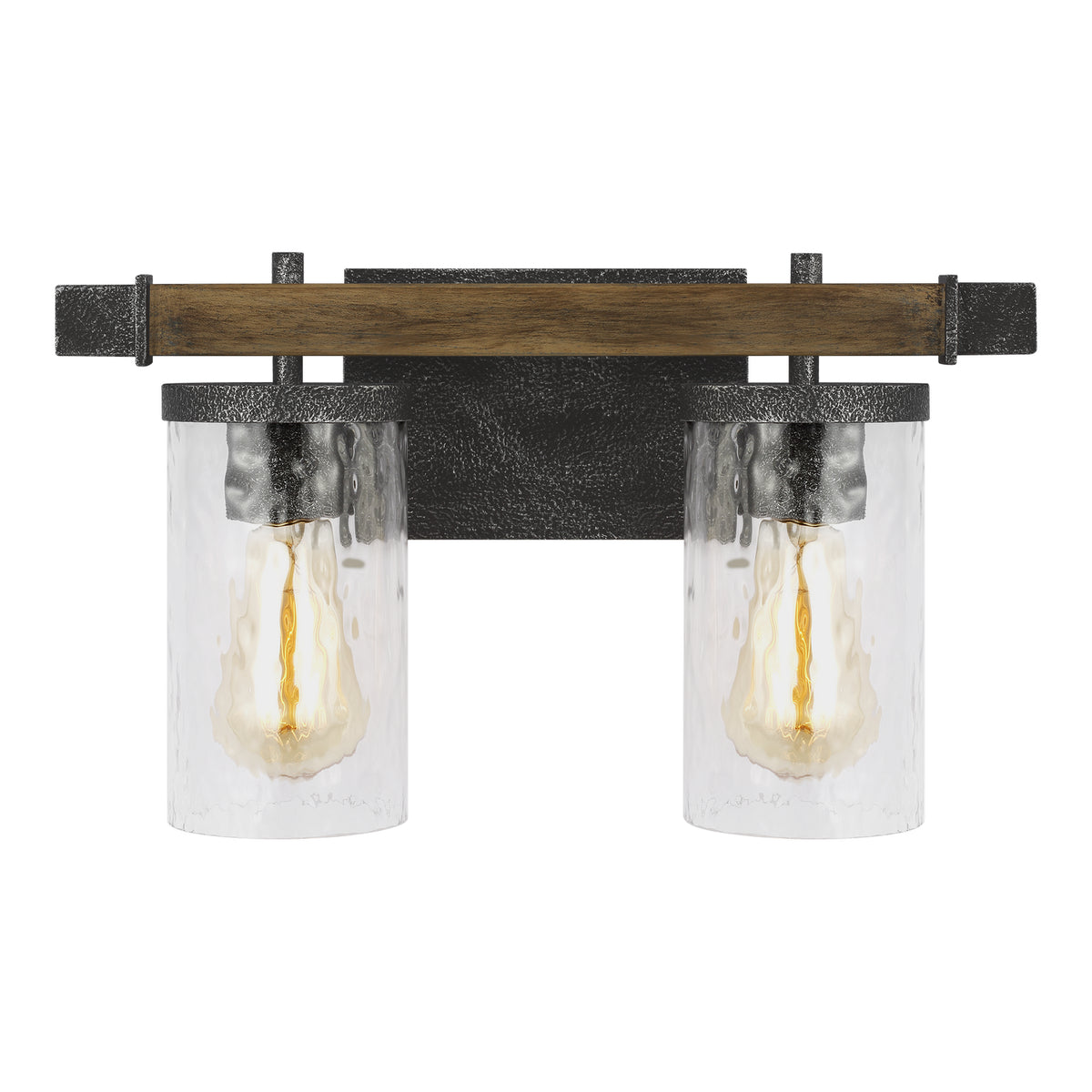 Angelo Two Light Vanity in Distressed Weathered Oak / Slate Grey Metal