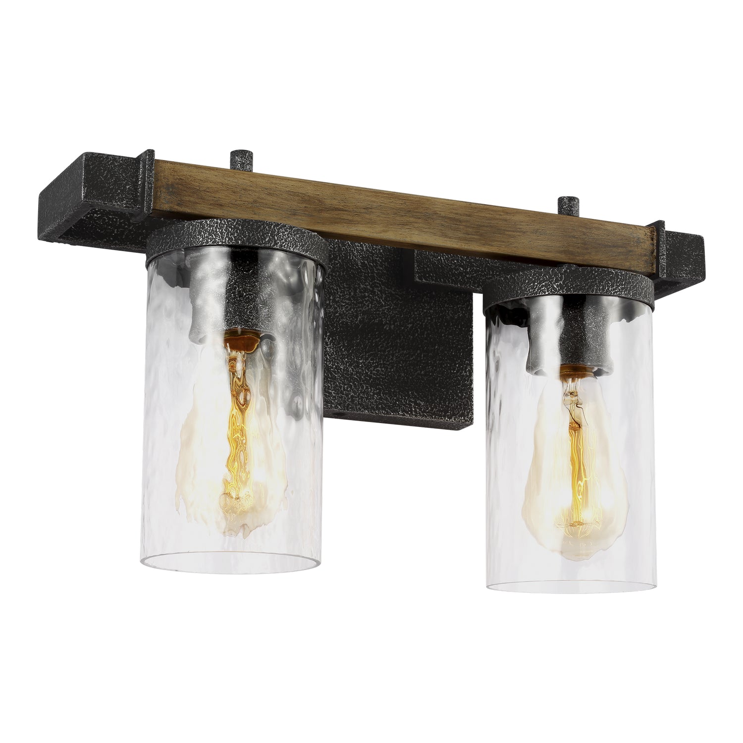 Meuble-lavabo Angelo à deux lumières en chêne vieilli et patiné / métal gris ardoise