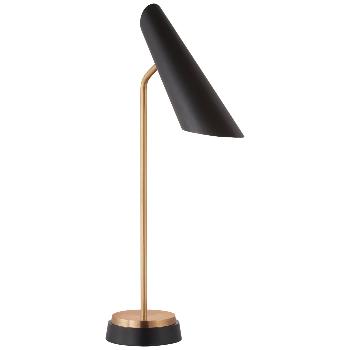 Franca Single Pivoting Task Lamp in Hand-Rubbed Antique Brass with Black Shade