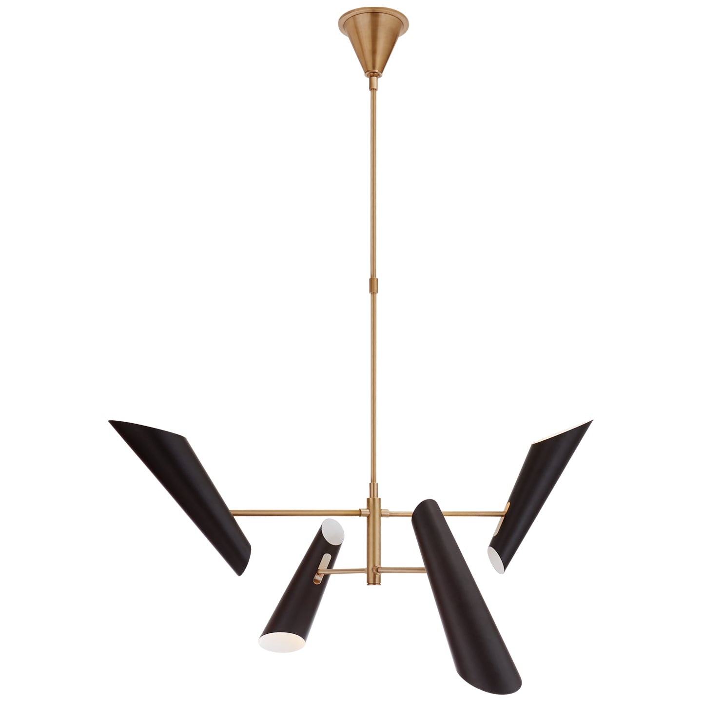 Franca Large Pivoting Chandelier in Hand-Rubbed Antique Brass with Black Shades