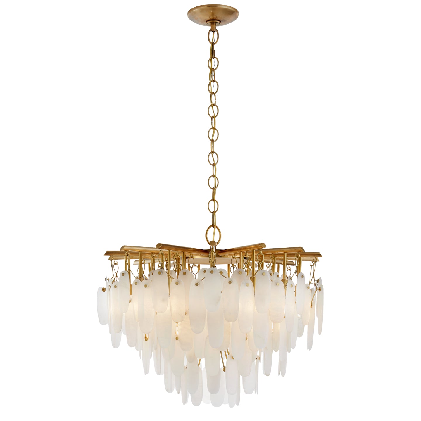 Cora Medium Waterfall Chandelier in Antique-Burnished Brass with Alabaster