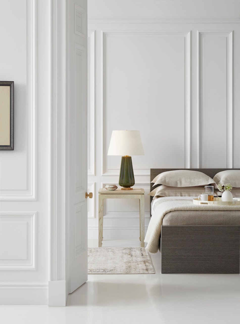 Penelope Table Lamp in Green with Linen Shade