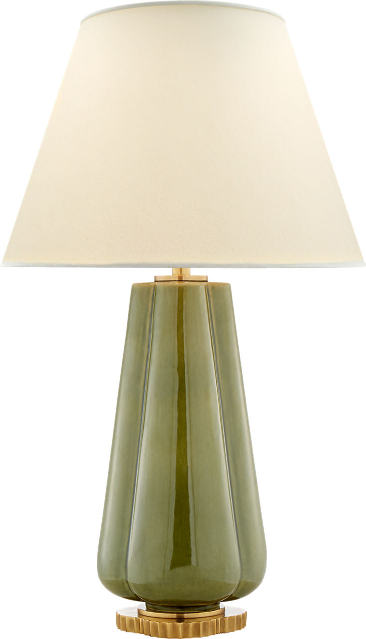 Penelope Table Lamp in Green with Linen Shade AH 3127GRN-PL