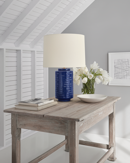 Darina Large Table Lamp in Pebbled Blue with Linen Shade
