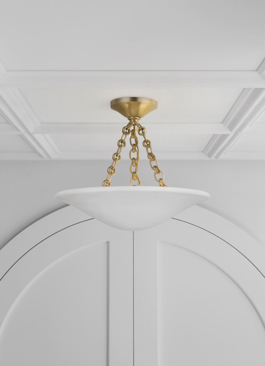 Mollino 16" Semi Flush Mount in Hand-Rubbed Antique Brass with Plaster White Shade