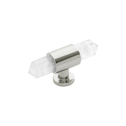 Bijou Aura Collection T-Knob 2-3/4 Inch x 3/4 Inch Polished Nickel with Natural Quartz Finish