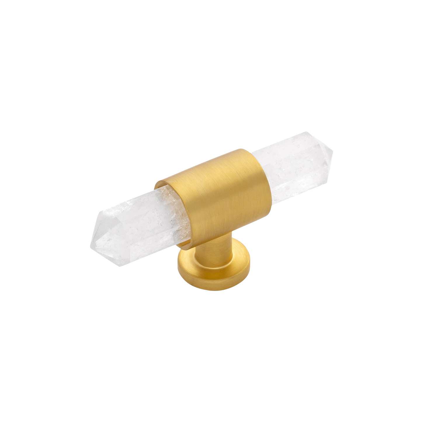 Bijou Aura Collection T-Knob 2-3/4 Inch x 3/4 Inch Brushed Golden Brass with Natural Quartz Finish