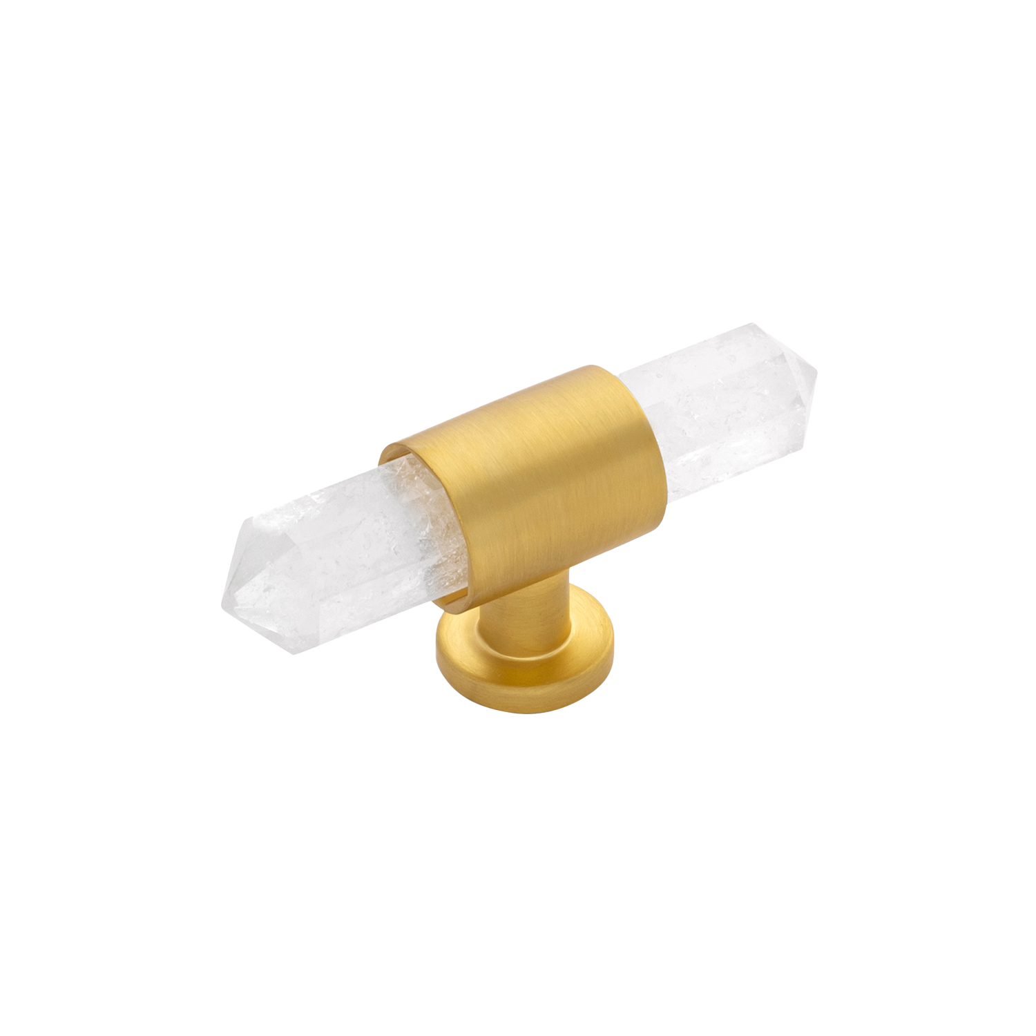Bijou Aura Collection T-Knob 2-3/4 Inch x 3/4 Inch Brushed Golden Brass with Natural Quartz Finish