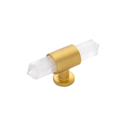 Bijou Aura Collection T-Knob 2-3/4 Inch x 3/4 Inch Brushed Golden Brass with Natural Quartz Finish