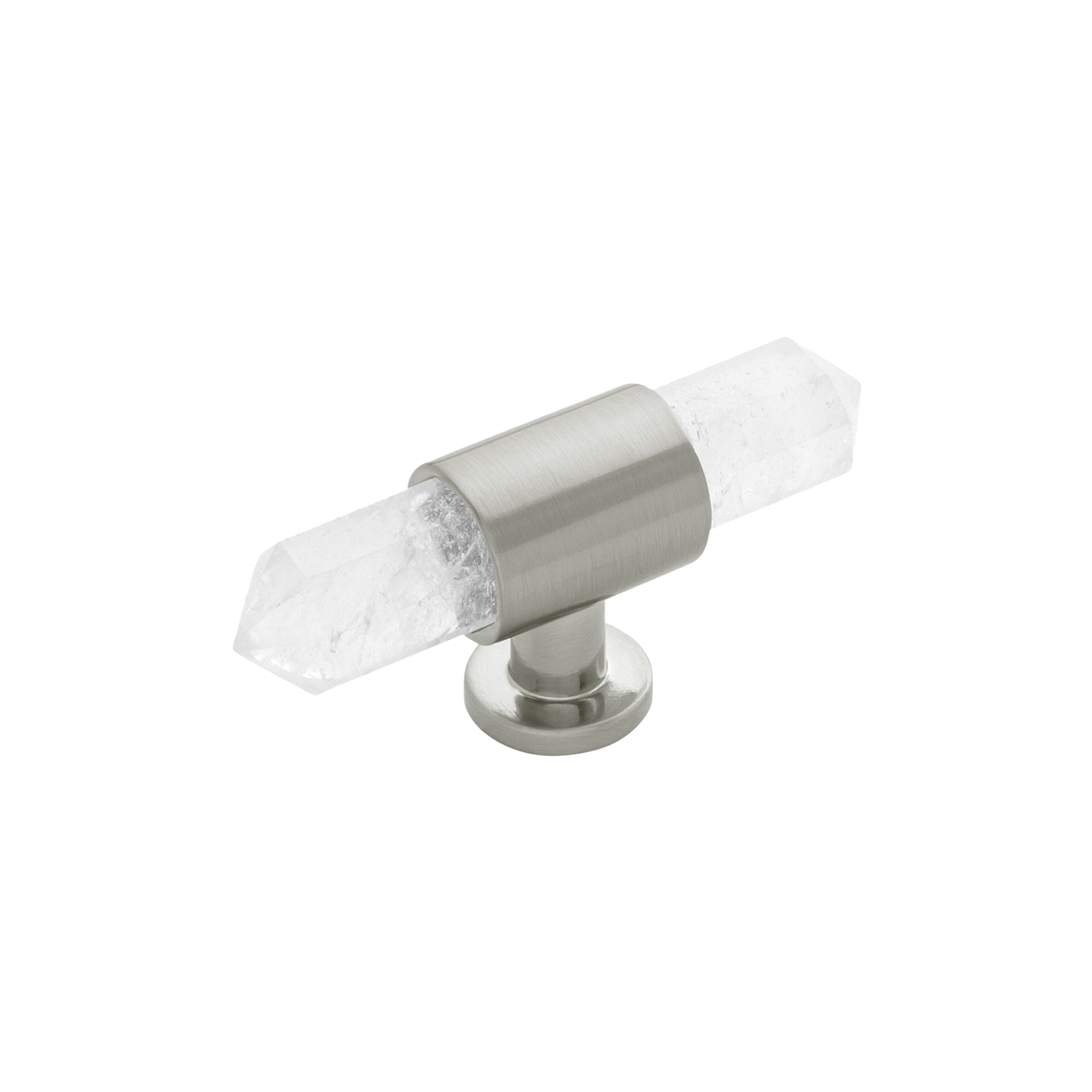 Bijou Aura Collection T-Knob 2-3/4 Inch x 3/4 Inch Satin Nickel with Natural Quartz Finish