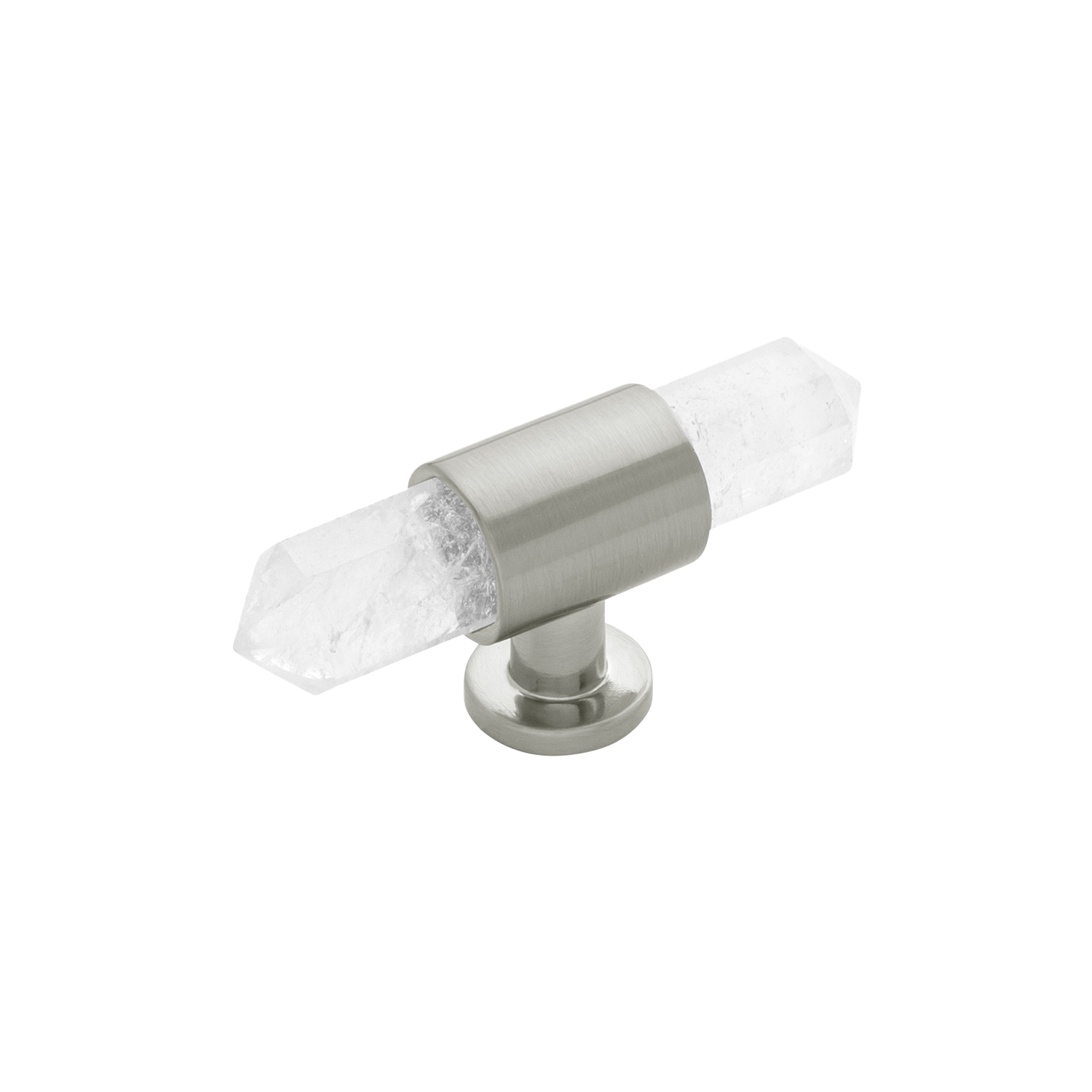 Bijou Aura Collection T-Knob 2-3/4 Inch x 3/4 Inch Satin Nickel with Natural Quartz Finish