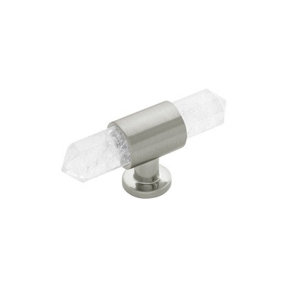 Bijou Aura Collection T-Knob 2-3/4 Inch x 3/4 Inch Satin Nickel with Natural Quartz Finish