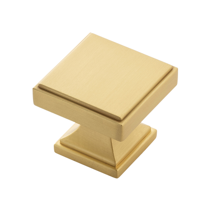 Brownstone Collection Knob 1-3/8 Inch Square Brushed Golden Brass Finish