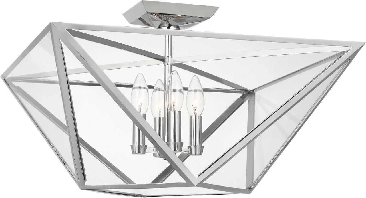 Lorino Large Semi-Flush Mount in Polished Nickel w/ Clear Glass