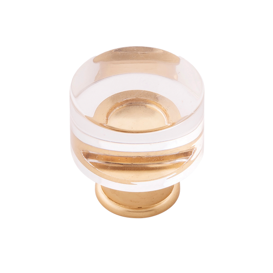 Facette Collection Knob 1-3/8 Inch Diameter Satin Brass Finish