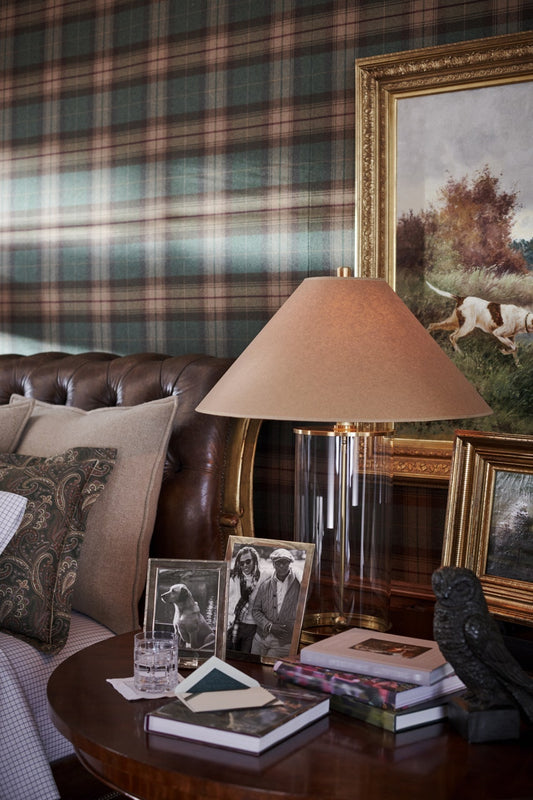 Modern Table Lamp in Natural Brass with White Paper Shade