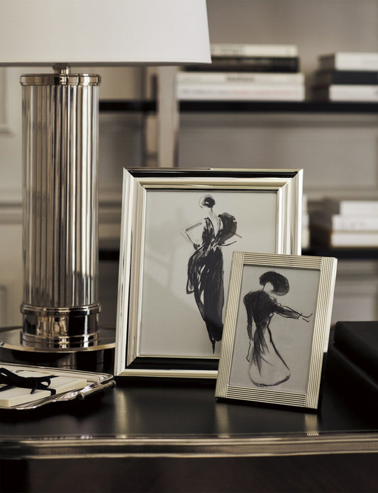 Allen Table Lamp in Polished Nickel and Glass Rods with White Paper Shade