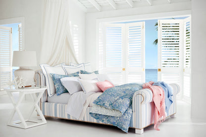 Isla Small Table Lamp in White Leather Ceramic with Linen Shade