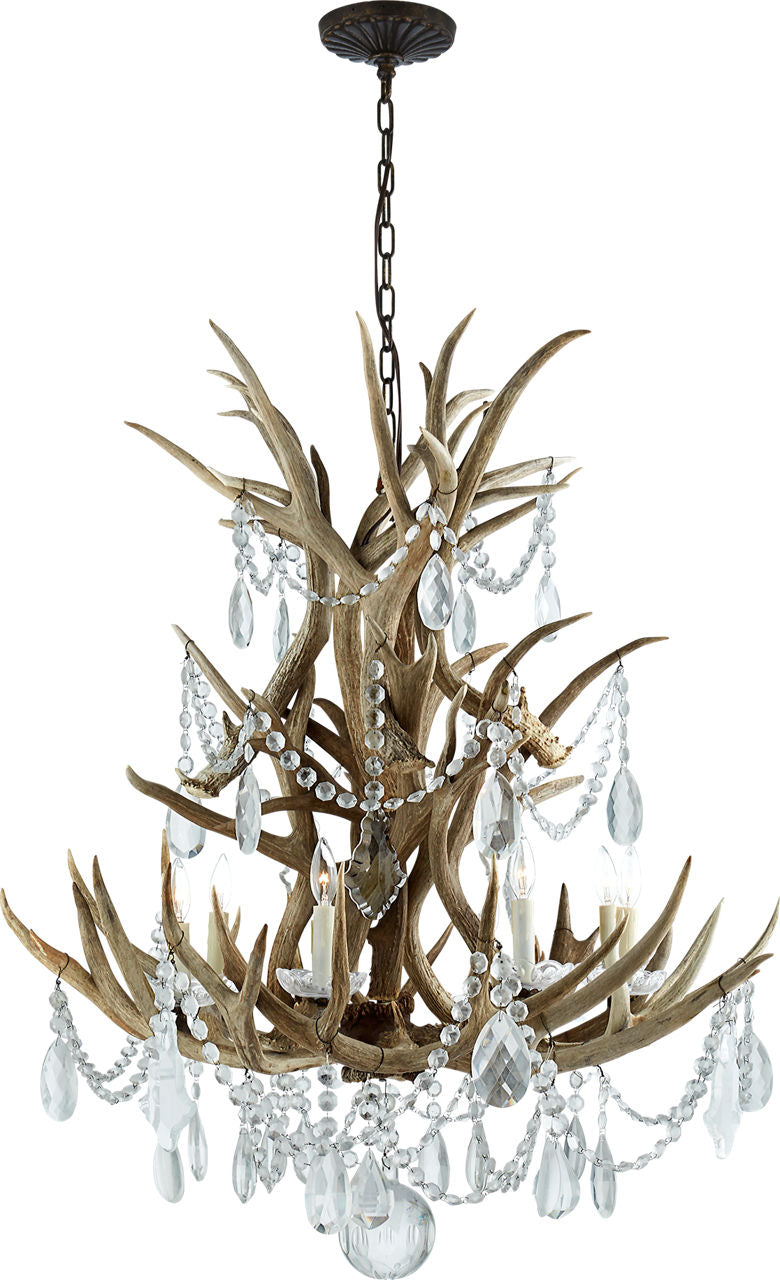 Straton Single Tier Chandelier in Natural Bone w/ Antiqued Crystal