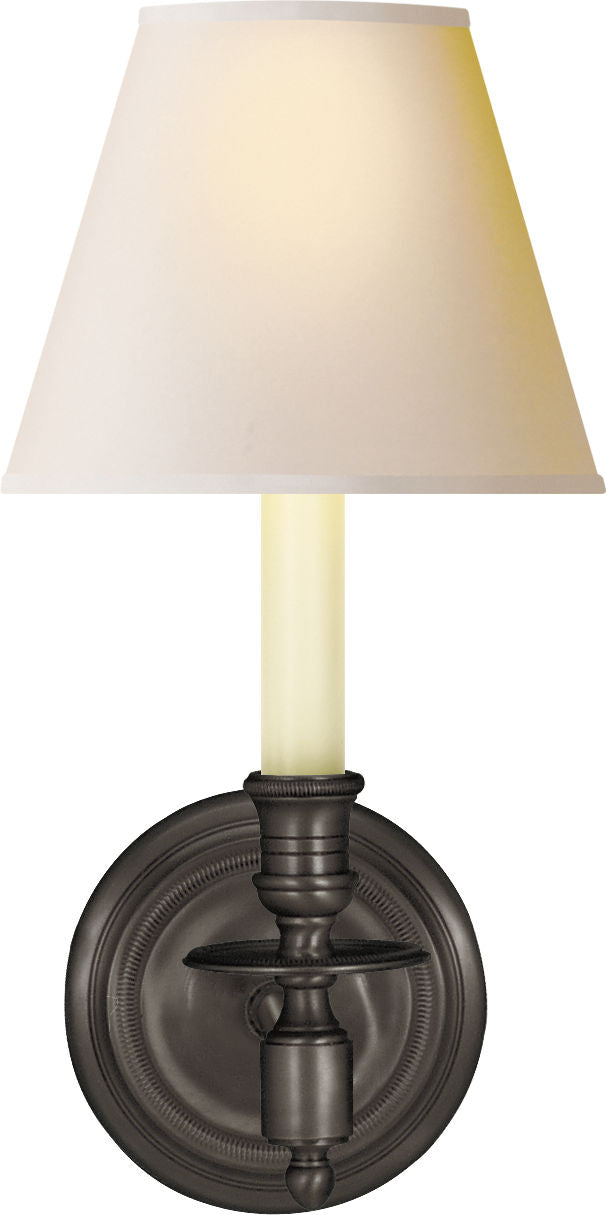 French Single Sconce in Bronze w/ Natural Paper Shade