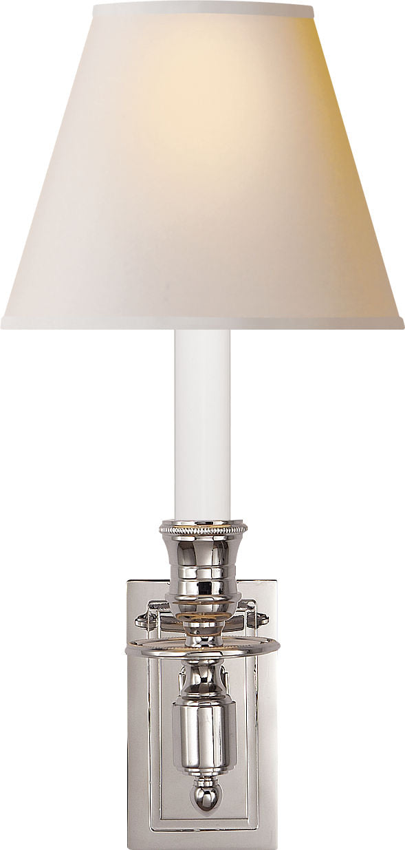 French Single Library Sconce in Polished Nickel w/ Natural Paper Shade