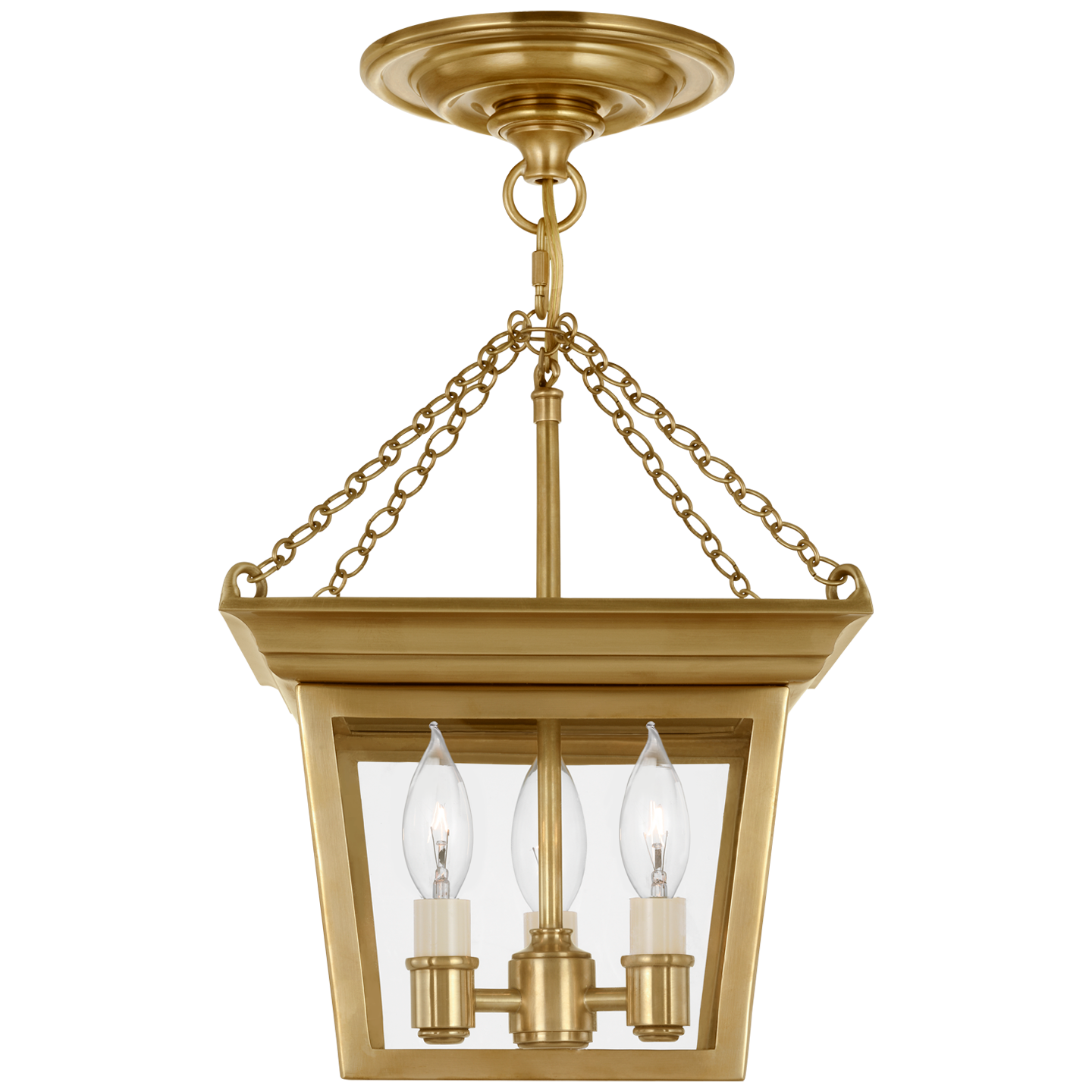 Cornice Semi-Flush Lantern in Hand-Rubbed Antique Brass