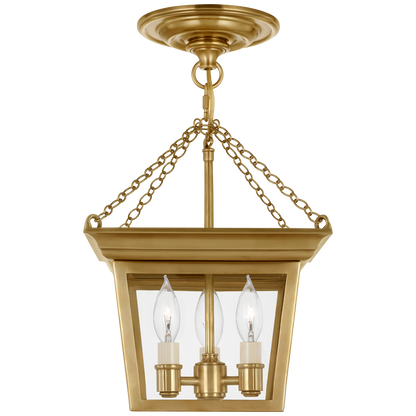 Cornice Semi-Flush Lantern in Hand-Rubbed Antique Brass