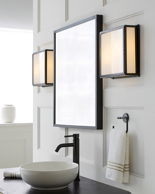 Mercer Square Box Light in Bronze with White Glass