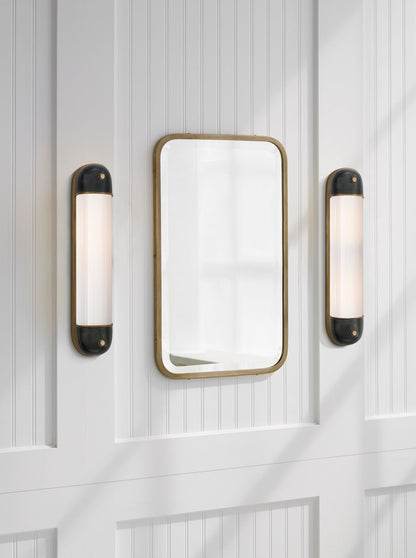 Selecta Long Sconce in Bronze and Hand-Rubbed Antique Brass with White Glass