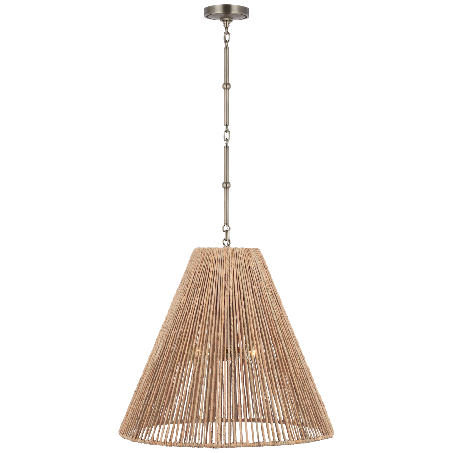 Goodman Large Hanging Lamp in Antique Nickel with Natural Abaca Shade