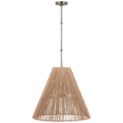 Goodman Large Hanging Lamp in Antique Nickel with Natural Abaca Shade