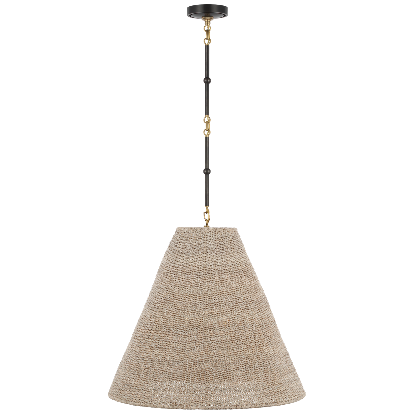 Goodman Large Hanging Lamp in Bronze and Hand-Rubbed Antique Brass with Ash Shade