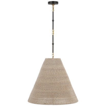 Goodman Large Hanging Lamp in Bronze and Hand-Rubbed Antique Brass with Ash Shade