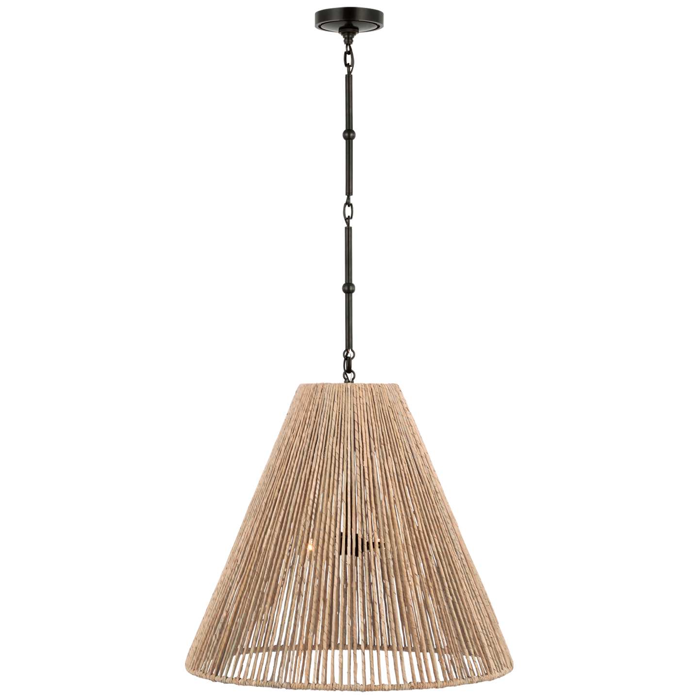 Goodman Large Hanging Lamp in Bronze with Natural Abaca Shade