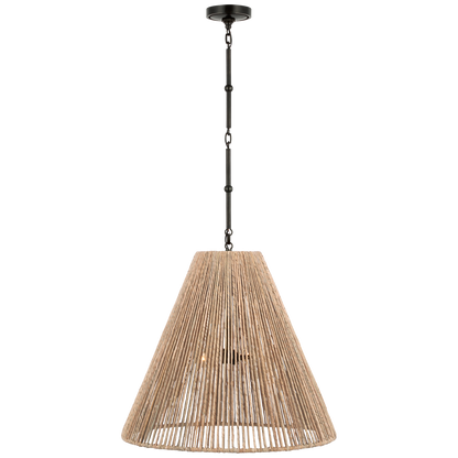 Goodman Large Hanging Lamp in Bronze with Natural Abaca Shade