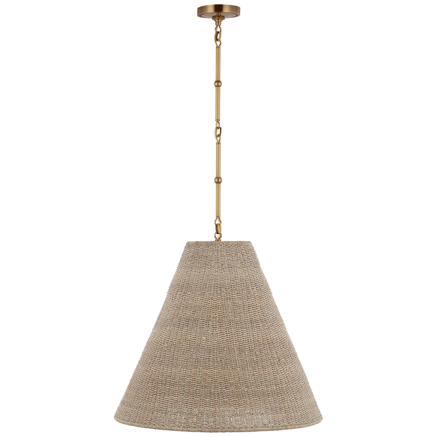 Goodman Large Hanging Lamp in Hand-Rubbed Antique Brass with Ash Shade